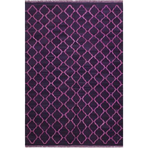 Kilim Sherwood Purple/Purple Hand-Woven Wool Rug -5'2 x 6'8 - 5'2" x 6'8"