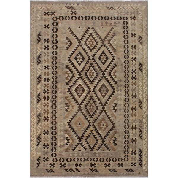 Kilim Breanna Gray/Chocolate Hand-Woven Wool Rug -6'9 x 9'5 - 6'9" x 9'5"