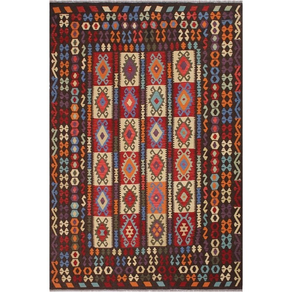 Kilim Caitlyn Chocolate/Rust Hand-Woven Wool Rug -8'5 x 9'11 - 8'5" x 9'11"