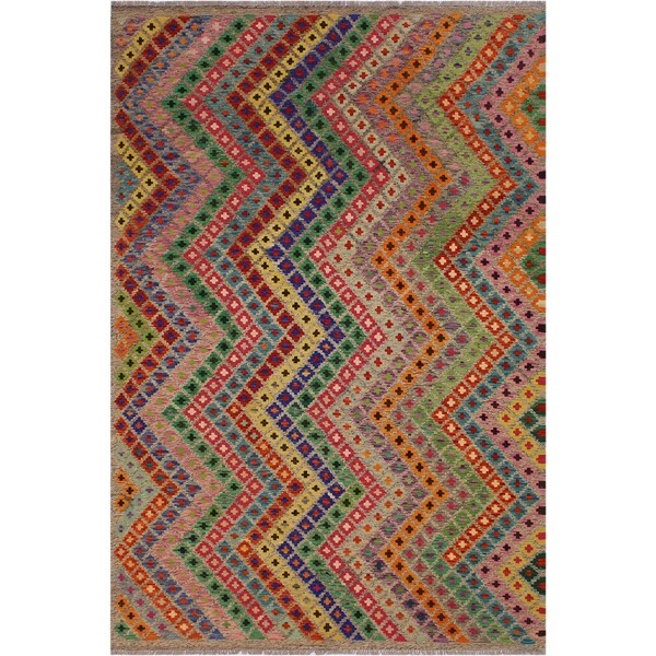 Kilim Mohammad Gray/Rust Hand-Woven Wool Rug -6'8 x 9'9 - 6'8" x 9'9"