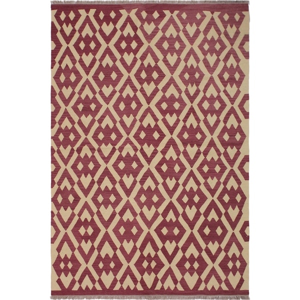 Kilim Anjelica Pink/Ivory Hand-Woven Wool Rug -5'11 x 8'4 - 5'11" x 8'4"