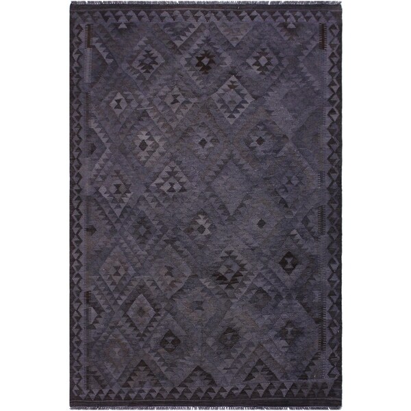 Kilim Carlos Gray/Brown Hand-Woven Wool Rug -5'10 x 8'0 - 5'10" x 8'0"