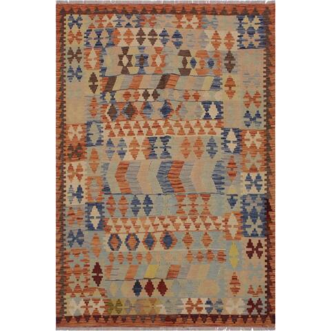 Kilim Bret Rust/Tan Hand-Woven Wool Rug -5'3 x 6'8 - 5'3" x 6'8"