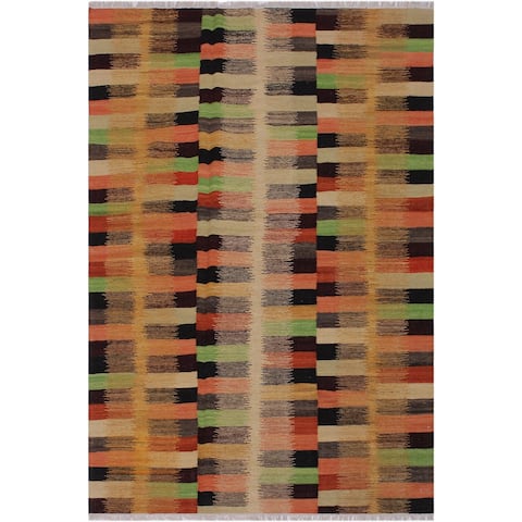 Kilim Brandee Rust/Gold Hand-Woven Wool Rug -5'7 x 8'1 - 5'7" x 8'1"