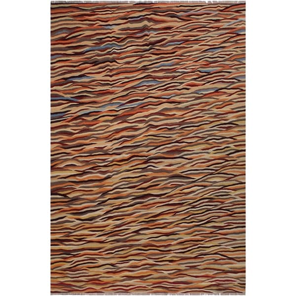 Kilim Vance Orange/Gray Hand-Woven Wool Rug -8'3 x 9'11 - 8'3" x 9'11"