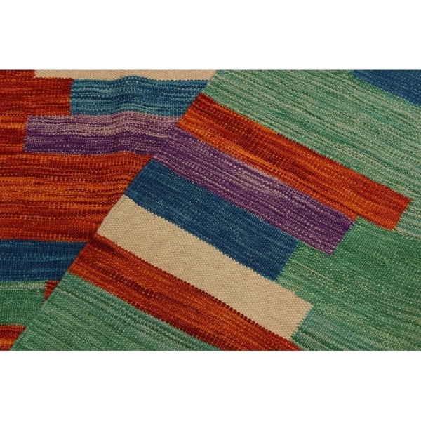 Kilim Snead Orange Green Hand Woven Wool Rug 6 7 X 9 11 6 7 X 9 11 On Sale Overstock 28003773