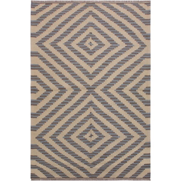 Kilim Switzer Ivory/Grey Hand-Woven Wool Rug -4'4 x 6'0 - 4'4" x 6'0"
