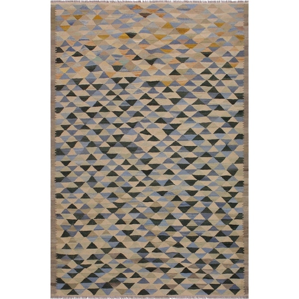 Kilim Saldana Ivory/Green Hand-Woven Wool Rug -5'10 x 7'8 - 5'10" x 7'8"