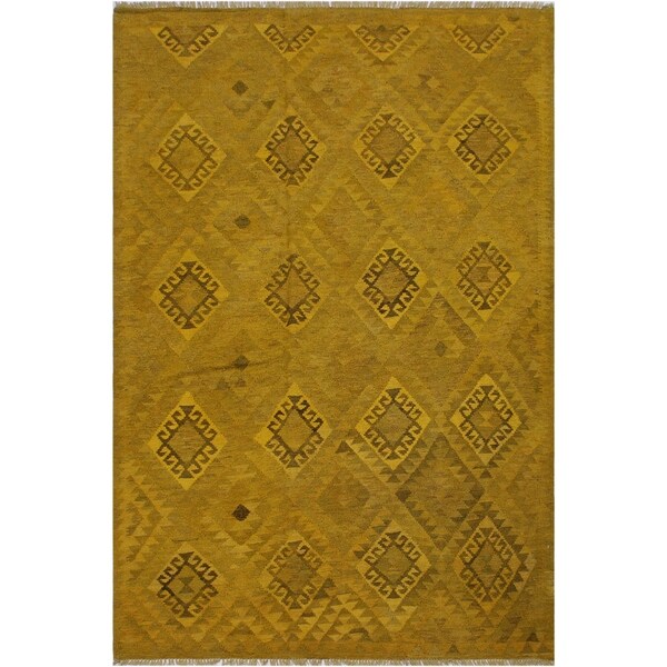 Kilim Carlota Yellow/Brown Hand-Woven Wool Rug -5'9 x 8'4 - 5'9" x 8'4"
