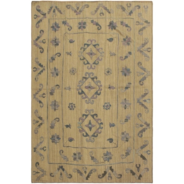 Embroidered Ikat Kilim Conyers Gray/Blue Wool Rug- 5'11 x 7'8 - 5'11" x 7'8"