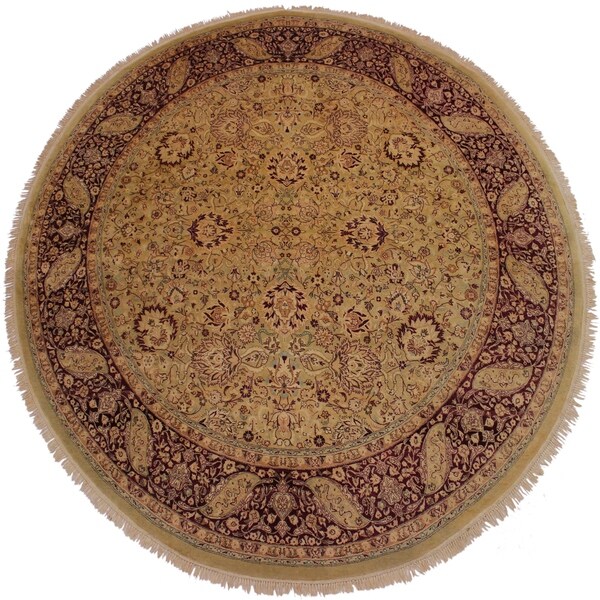 Antique Vegtable Dye Marvel Gold/Red Wool Handmade Round Rug - 8'1 x 8'1