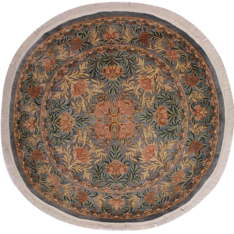 William Morris Pak-Persian Albina Gray/Pink Wool Round - 8'1 x 8'3 - 8'1" x 8'3" - 8'1" x 8'3"