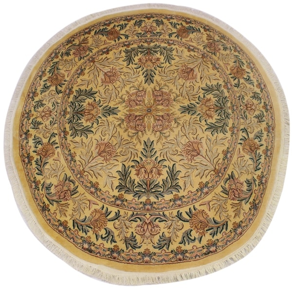William Morris Pak-Persian Jonna Gold/Pink Wool Round - 8'2 x 8'3 - 8'2" x 8'3"