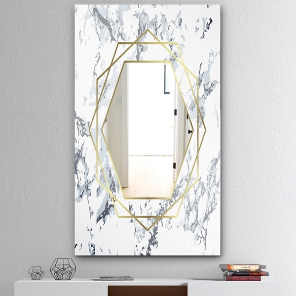 Designart 'Marbled Diamond 1' Mid-Century Mirror - Wall Mirror - Gold