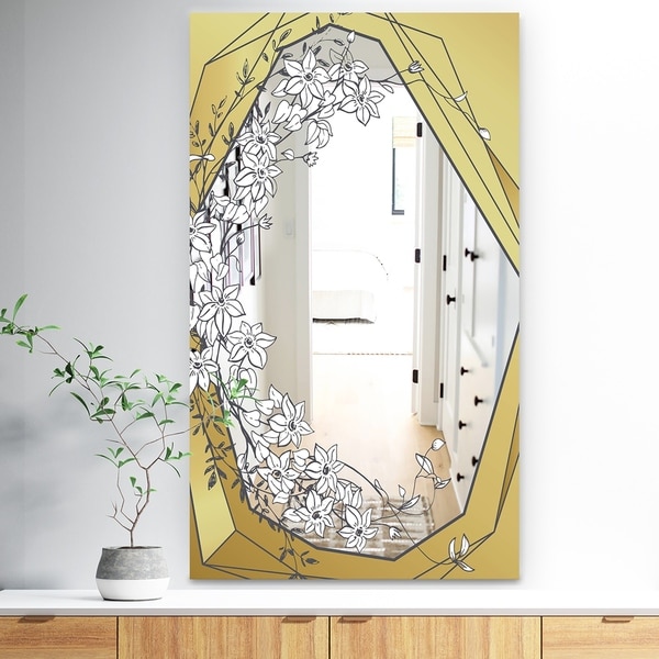 Designart 'Gold Botanical Blooming 7' Traditional Mirror - Floral Vanity Mirror Mirror - Gold