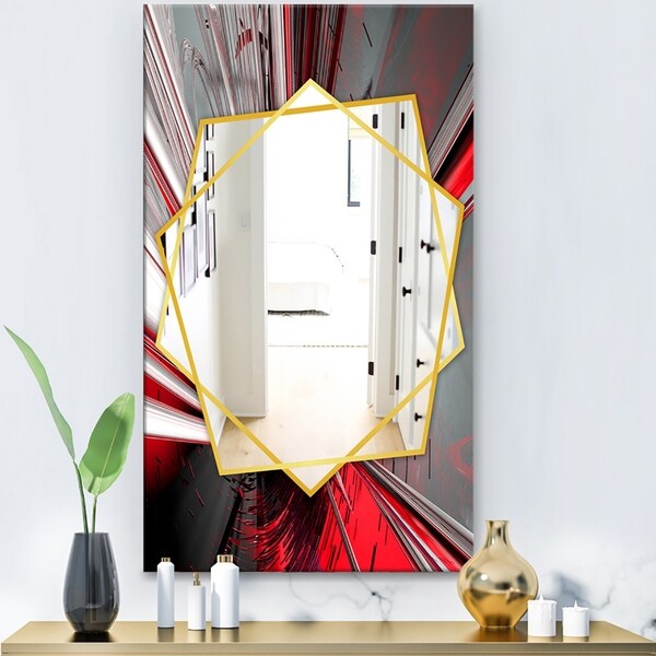 Designart 'Fractal Deep Into Middle' Modern Mirror - Frameless Contemporary Wall Mirror - Red