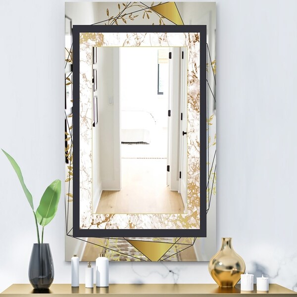 Designart 'Gold Botanical Blooming 5' Glam Mirror - Modern Vanity Mirror - Black