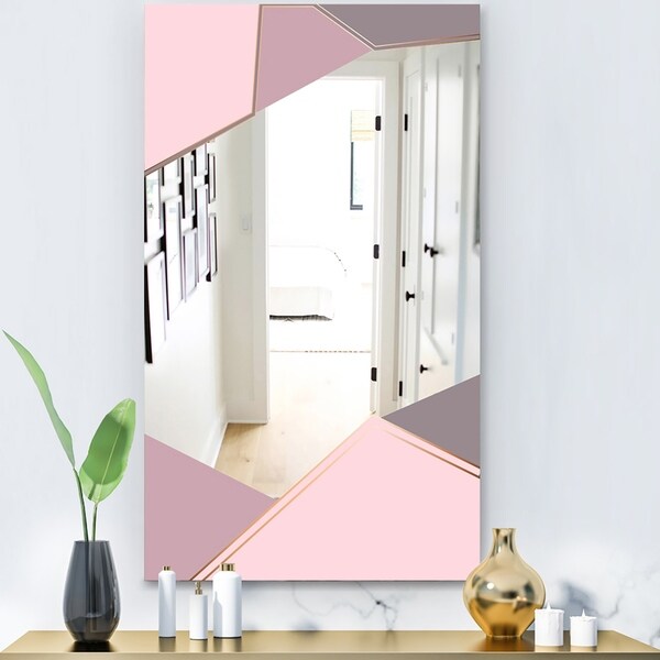 Designart 'Gray Lavendar Triangles' Glam Mirror - Modern Vanity Mirror - Pink
