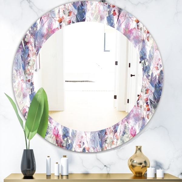 Designart 'Feathers 2' Bohemian and Eclectic Mirror - Frameless Oval or Round Vanity Mirror