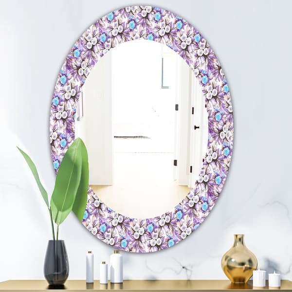 Designart Purple Bloom 5 Traditional Mirror Frameless Oval Or Round Wall Mirror Purple Overstock 28003999 20 In Wide X 30 In High