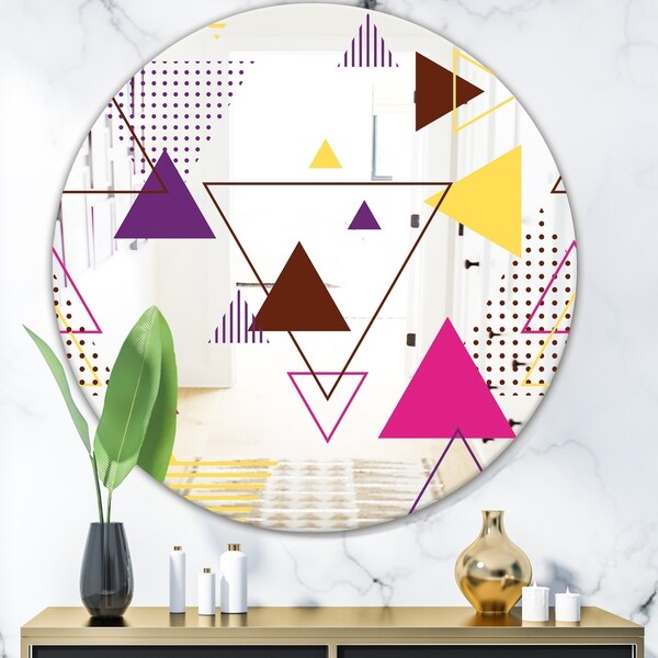 Designart 'Triangular Spacy Spheres 2' Mid-Century Mirror - Oval or Round Wall Mirror - Blue