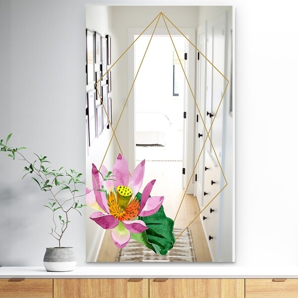 Designart 'Efflorescent Gold Simple 11' Traditional Mirror - Vanity Mirror - Pink