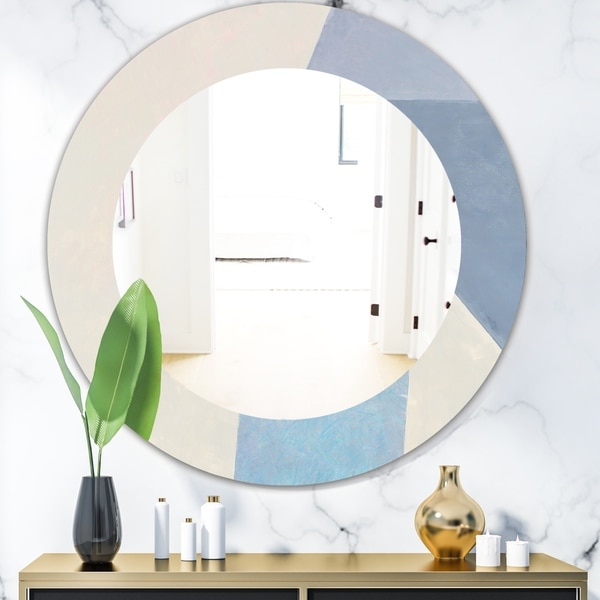 Designart 'Purple Geometric Bridge I' Mid Century Round Mirror - Frameless Oval or Round Wall Mirror - Purple