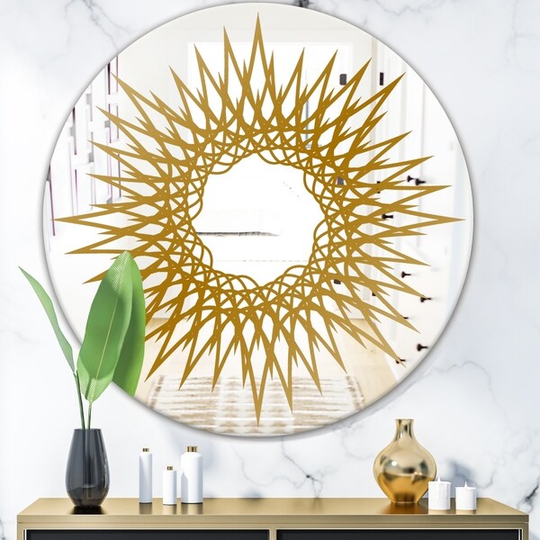 Designart 'Gold Geometric Series' Glam Mirror - Oval or Round Wall Mirror - Gold