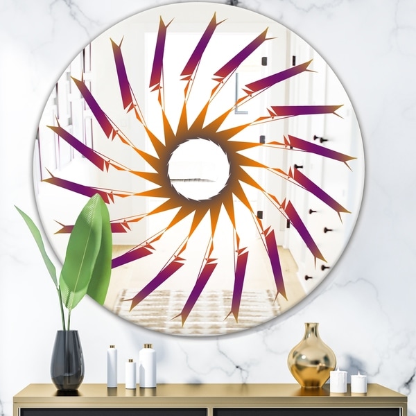 Designart 'Purple and Orange Lines' Mid-Century Mirror - Oval or Round Wall Mirror - Purple