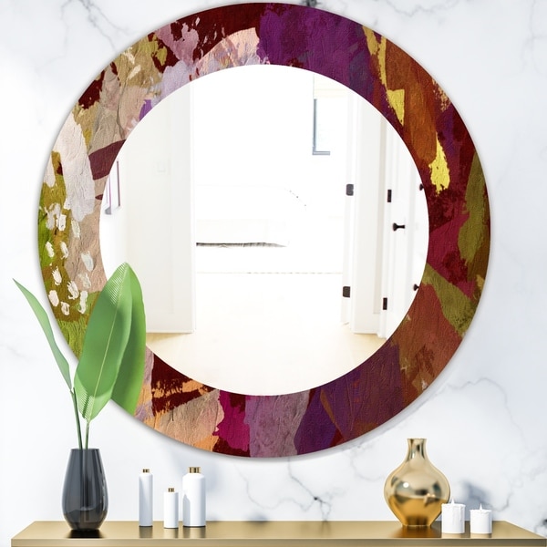 Designart 'Psychedelic Matte' Modern Mirror - Frameless Oval or Round Wall Mirror - Purple