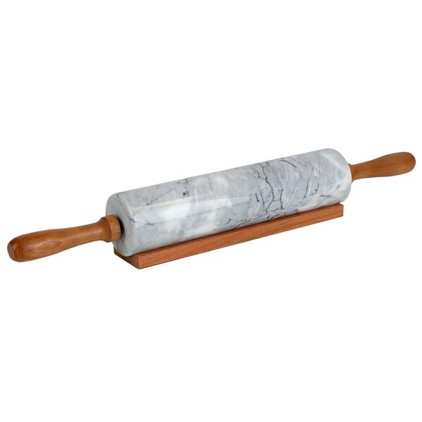 Marble Rolling Pin with Handles and Display Stand, White Overstock