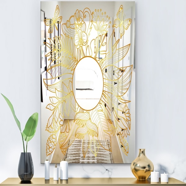 Designart 'Capital Gold Botanical Bliss 1' Glam Mirror - Decorative Modern Mirror