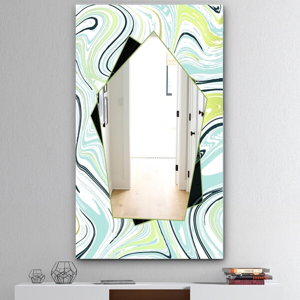 Designart 'Marbled Blue 2' Mid-Century Mirror - Wall Mirror - Green