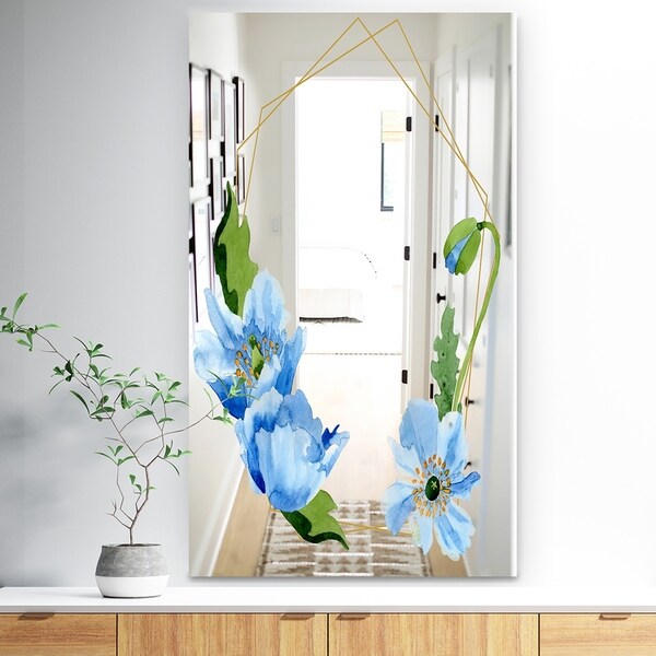 Designart 'Efflorescent Gold Simple 8' Traditional Mirror - Wall Mirror - Blue