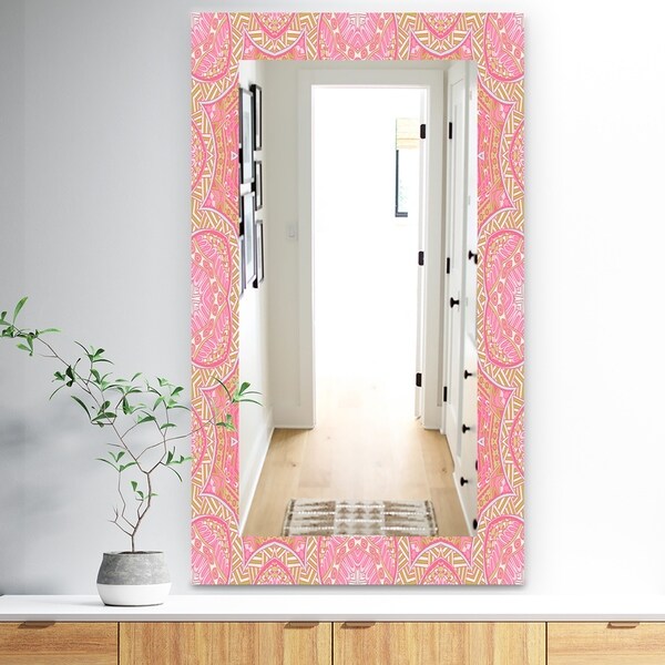 Designart 'Pink Spheres 4' Bohemian and Eclectic Mirror - Frameless Modern Wall Mirror - Pink