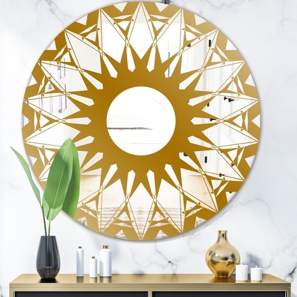 Designart 'Gold Sunburst' Glam Mirror - Oval or Round Wall Mirror - Gold
