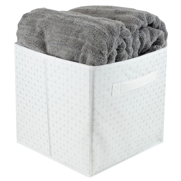 Metallic Diamond Collapsible Non-Woven Storage Cube, White