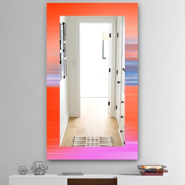 Designart 'Pink Spheres 13' Mid-Century Mirror - Frameless Wall Mirror - Pink