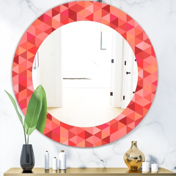 Designart 'Pink Spheres 14' Mid-Century Mirror - Frameless Oval or Round Wall Mirror - Pink