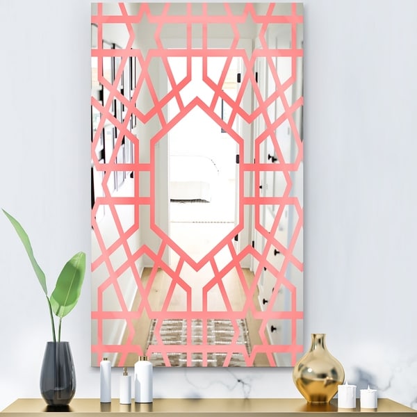 Designart 'Hexed' Modern Mirror - Contemporary Large Wall Mirror - Pink