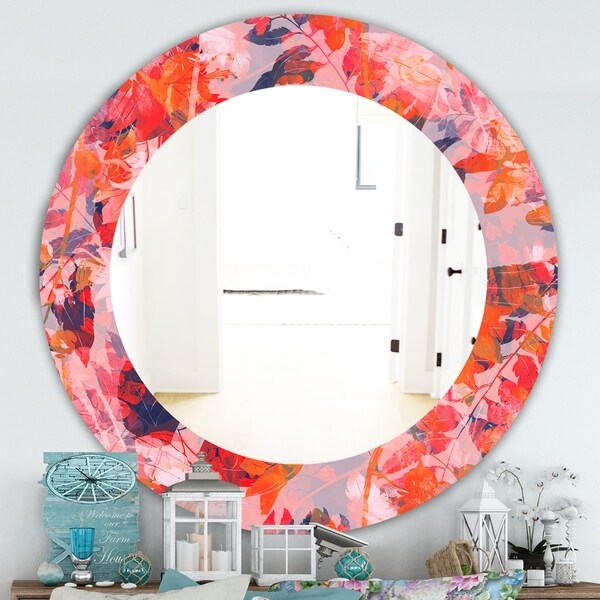 Designart 'Pink Spheres 12' Traditional Mirror - Frameless Oval or Round Wall Mirror - Red