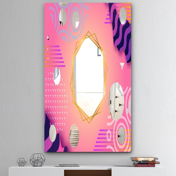 Designart 'Spacy Dimensions 4' Mid-Century Mirror - Large Wall Mirror - Pink
