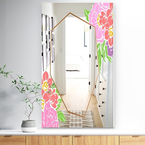 Designart 'Efflorescent Gold Simple 3' Traditional Mirror - Wall Mirror - Pink
