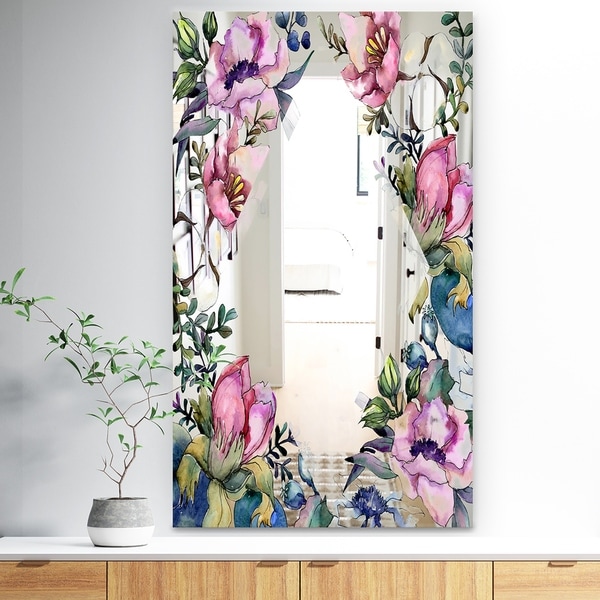 Designart 'Garland Sweet 25' Traditional Mirror - Large Mirror - Pink