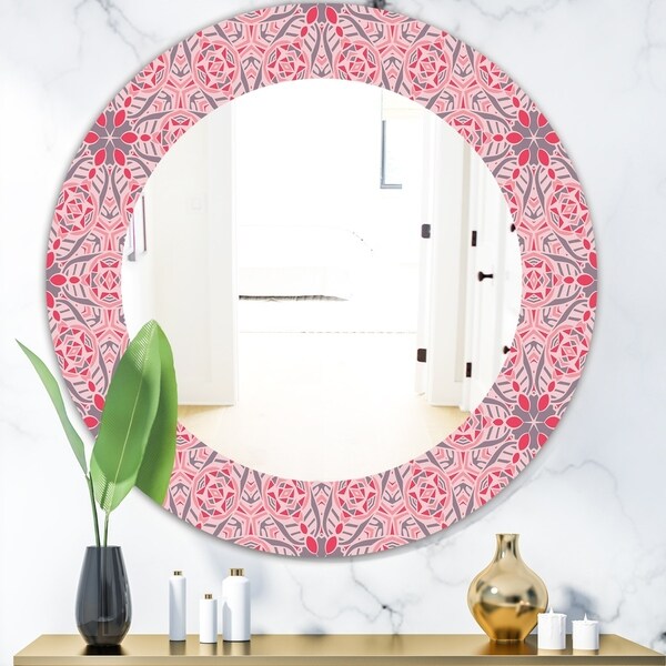 Designart 'Pink Spheres 5' Bohemian and Eclectic Mirror - Frameless Oval or Round Wall Mirror