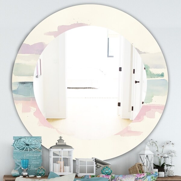 Designart 'Pink Lifting Fog' Traditional Mirror - Frameless Oval or Round Wall Mirror