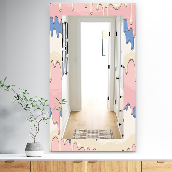 Designart 'Pink Spheres 10' Bohemian and Eclectic Mirror - Frameless Modern Wall Mirror - Blue