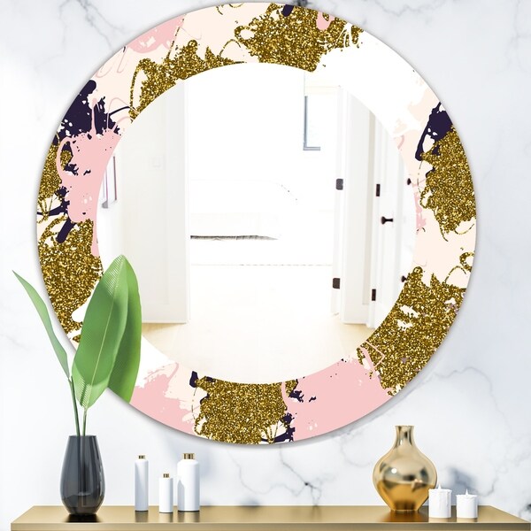 Designart 'Pink Spheres 11' Modern Mirror - Frameless Oval or Round Wall Mirror - Pink