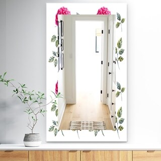 Designart 'Pink Blossom 8' Traditional Mirror - Frameless Wall Mirror - White