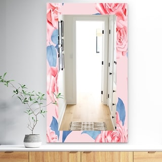 Designart 'Pink Blossom 59' Traditional Mirror - Frameless Wall Mirror - Pink